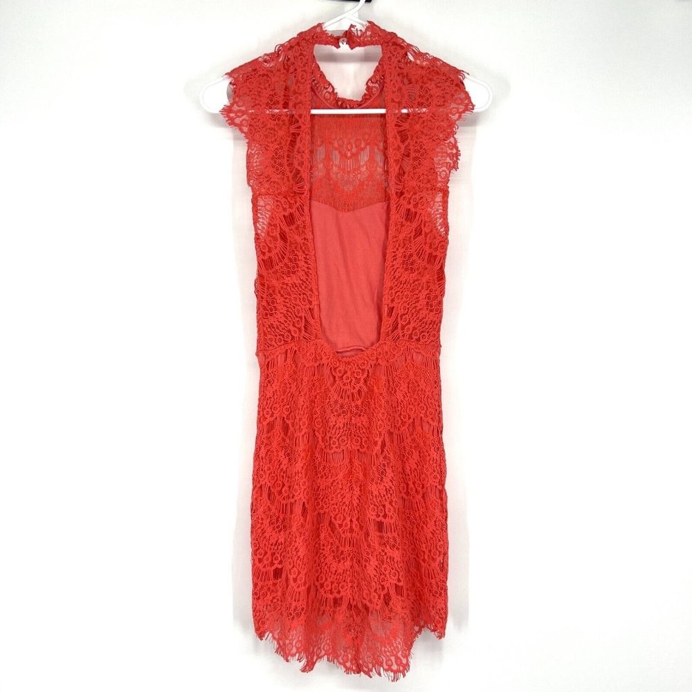 Free People Dress Coral Daydream Lace Mini Open Back Sleeveless NWT - Picture 7 of 12